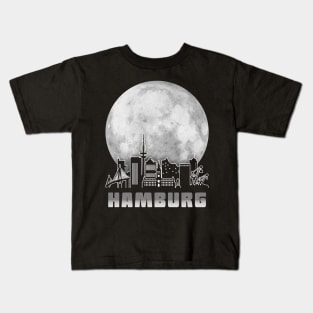 Hamburg Germany Skyline Full Moon Kids T-Shirt